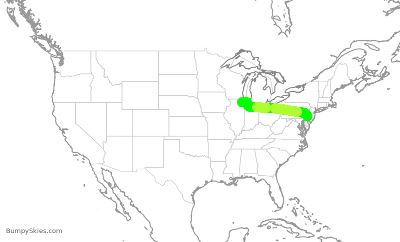 Turbulence forecast map for AAL3074, PHL to ORD