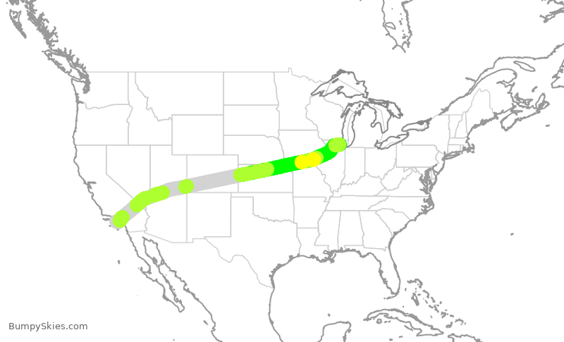Turbulence forecast map for AAL3075, LAX to ORD