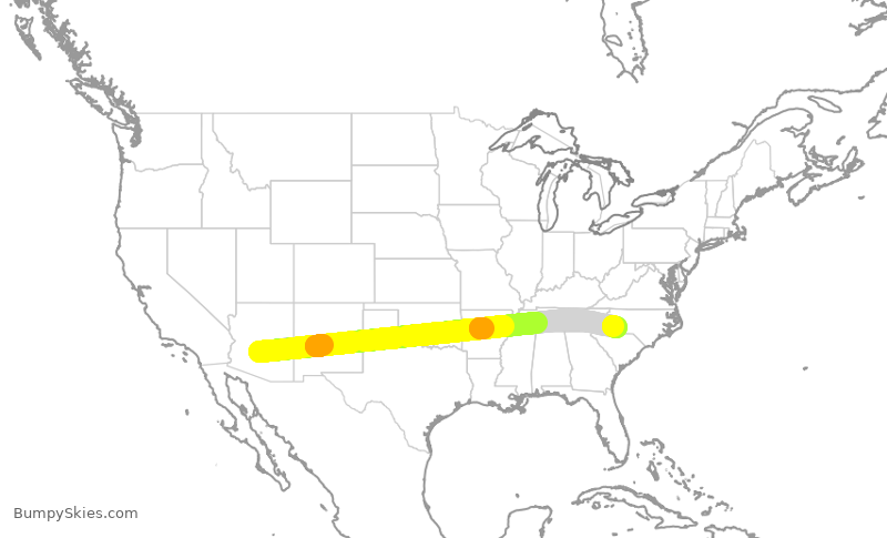 Turbulence forecast map for AAL3075, PHX to CLT