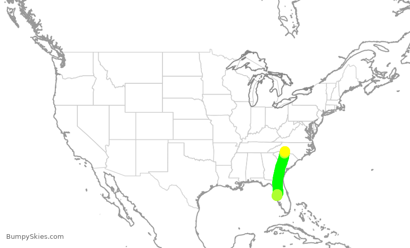 Turbulence forecast map for AAL3077, CLT to TPA