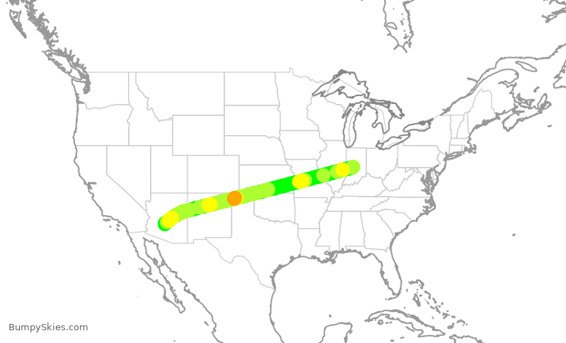 Turbulence forecast map for AAL3078, IND to PHX