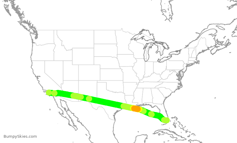 Turbulence forecast map for AAL3078, LAX to MIA