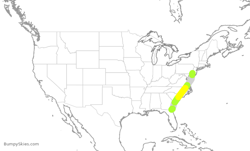 Turbulence forecast map for AAL3078, PHL to JAX
