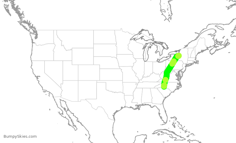 Turbulence forecast map for AAL3080, CLT to SYR