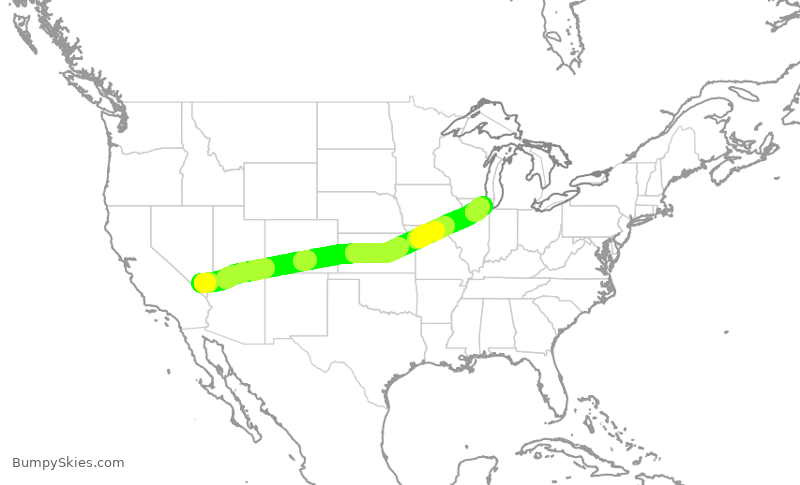 Turbulence forecast map for AAL3080, LAS to ORD