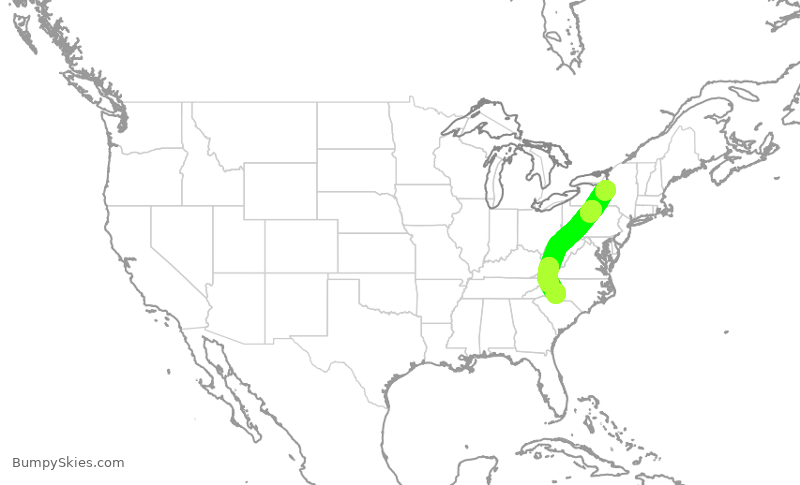 Turbulence forecast map for AAL3080, SYR to CLT