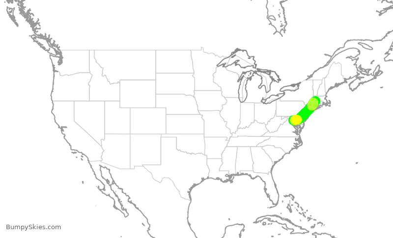Turbulence forecast map for AAL3081, DCA to BDL