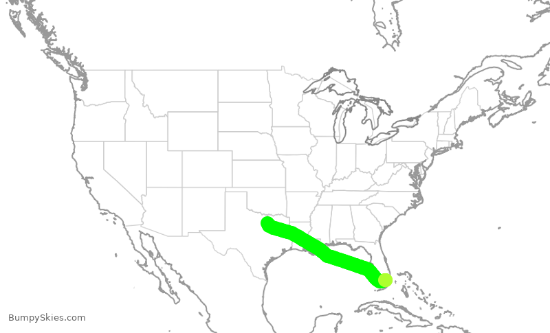 Turbulence forecast map for AAL3081, MIA to DFW