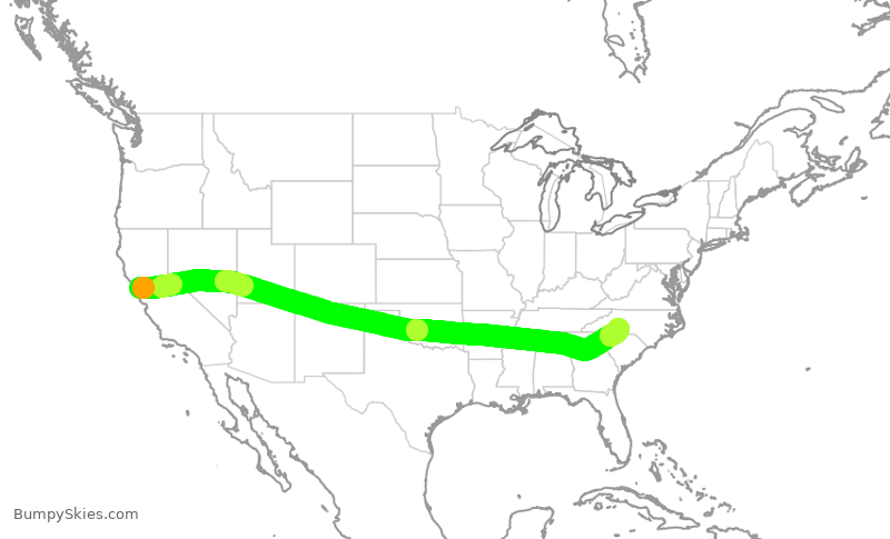 Turbulence forecast map for AAL3082, SFO to CLT