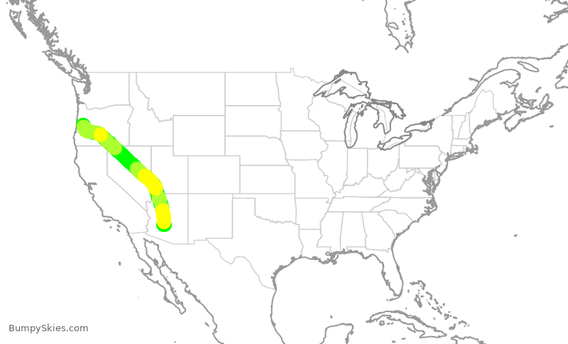 Turbulence forecast map for AAL3085, EUG to PHX