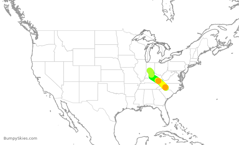 Turbulence forecast map for AAL3087, CLT to IND