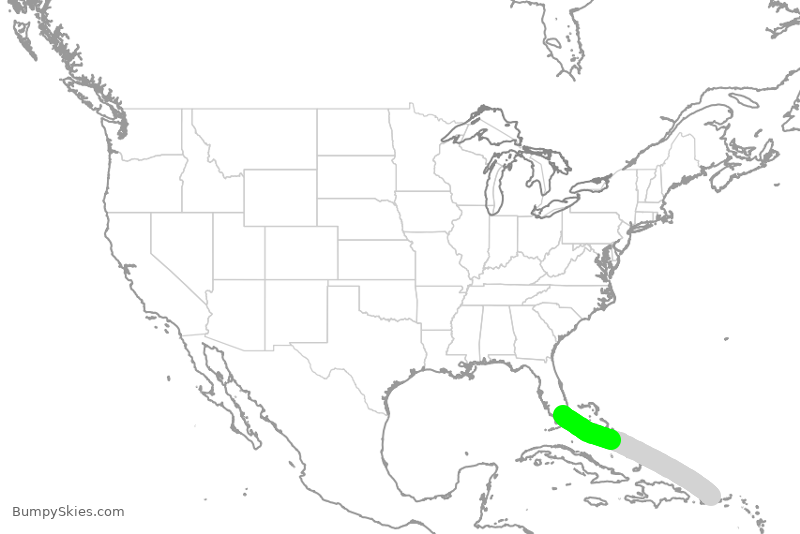 Turbulence forecast map for AAL3089, SJU to MIA