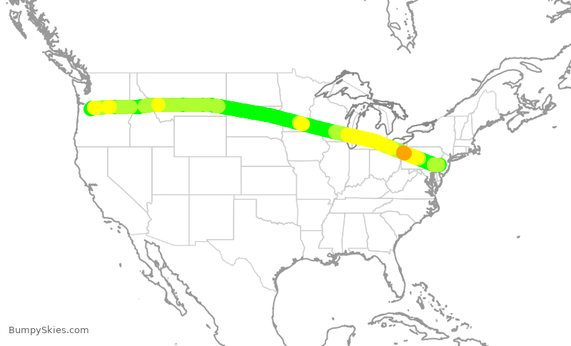 Turbulence forecast map for AAL3090, PDX to PHL
