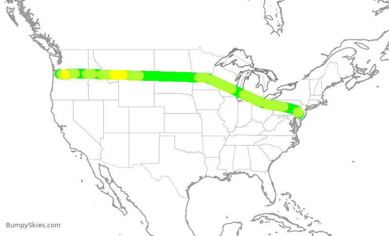 Turbulence forecast map for AAL3090, PHL to PDX