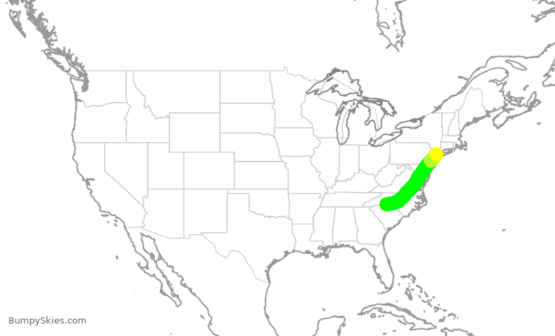 Turbulence forecast map for AAL3091, CLT to LGA