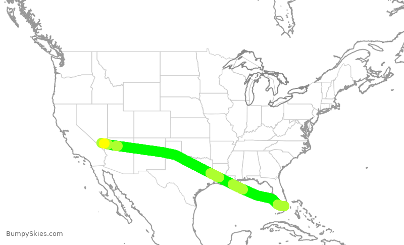 Turbulence forecast map for AAL3091, LAS to MIA