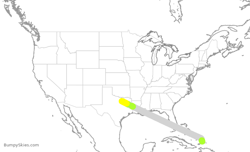 Turbulence forecast map for AAL3092, DFW to PLS