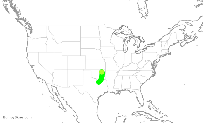 Turbulence forecast map for AAL3095, TUL to DFW