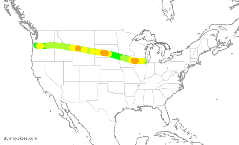 Turbulence forecast map for AAL3099, ORD to PDX