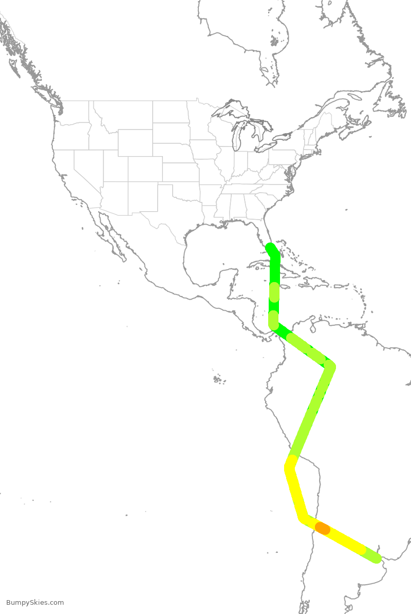 Turbulence forecast map for AAL309, MIA to EZE