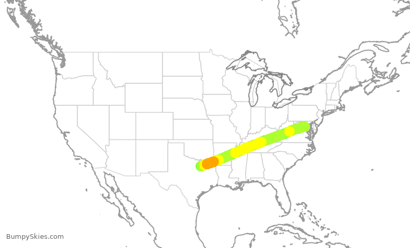 Turbulence forecast map for AAL3101, DFW to DCA