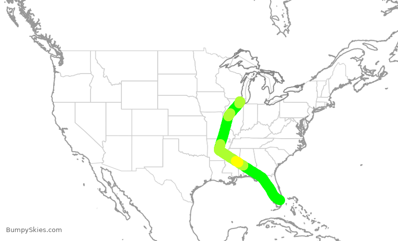 Turbulence forecast map for AAL3101, FLL to ORD