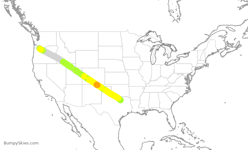 Turbulence forecast map for AAL3102, PDX to DFW