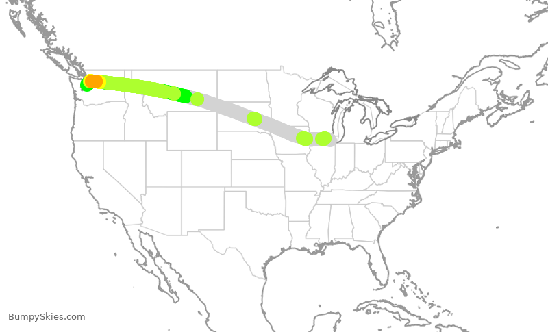 Turbulence forecast map for AAL3105, ORD to SEA