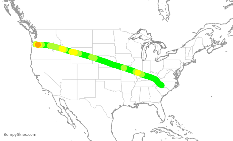 Turbulence forecast map for AAL3108, CLT to PDX