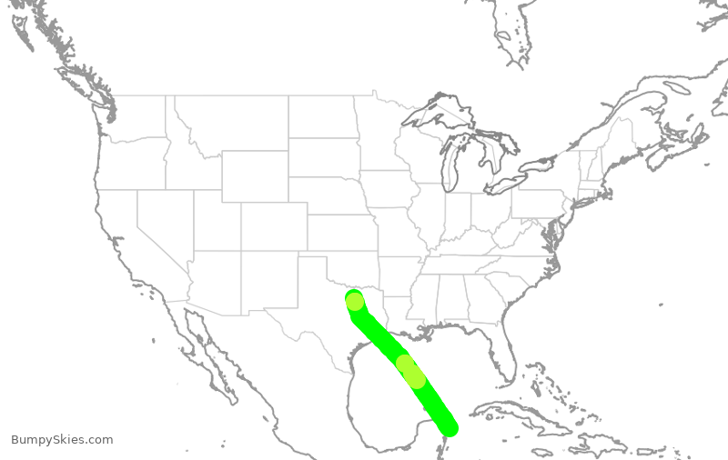 Turbulence forecast map for AAL3109, DFW to CZM