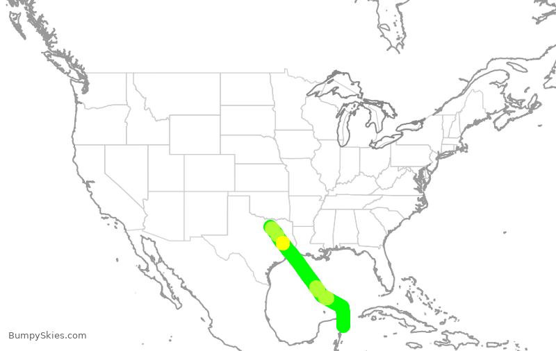 Turbulence forecast map for AAL3109, CZM to DFW