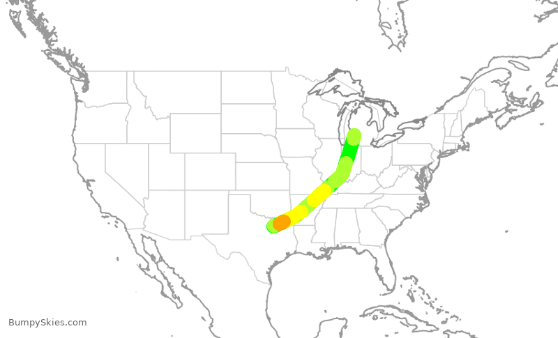 Turbulence forecast map for AAL310, DFW to GRR