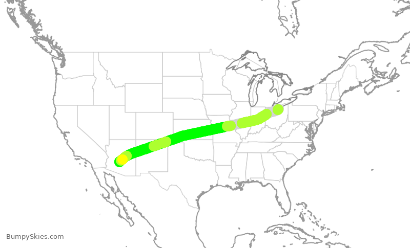 Turbulence forecast map for AAL3110, CLE to PHX