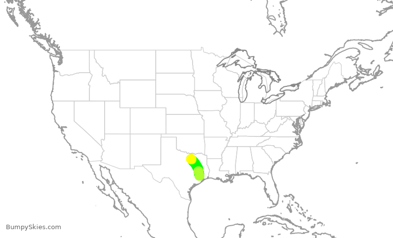 Turbulence forecast map for AAL3110, IAH to DFW
