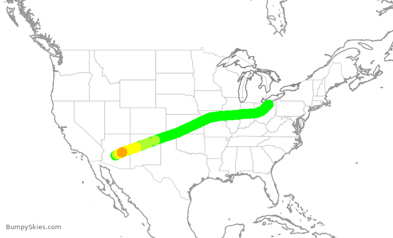 Turbulence forecast map for AAL3111, PHX to CLE