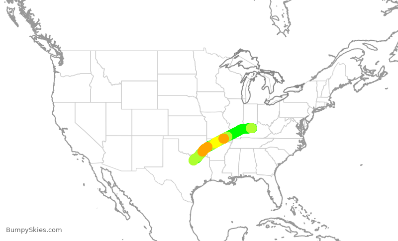 Turbulence forecast map for AAL3111, SDF to DFW