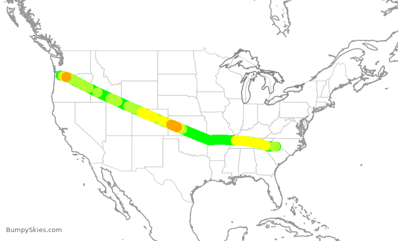 Turbulence forecast map for AAL3112, CLT to PDX
