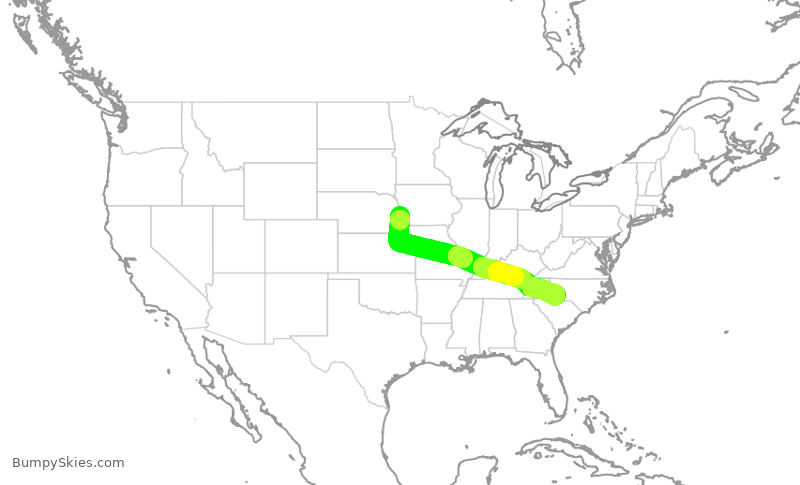 Turbulence forecast map for AAL3115, OMA to CLT