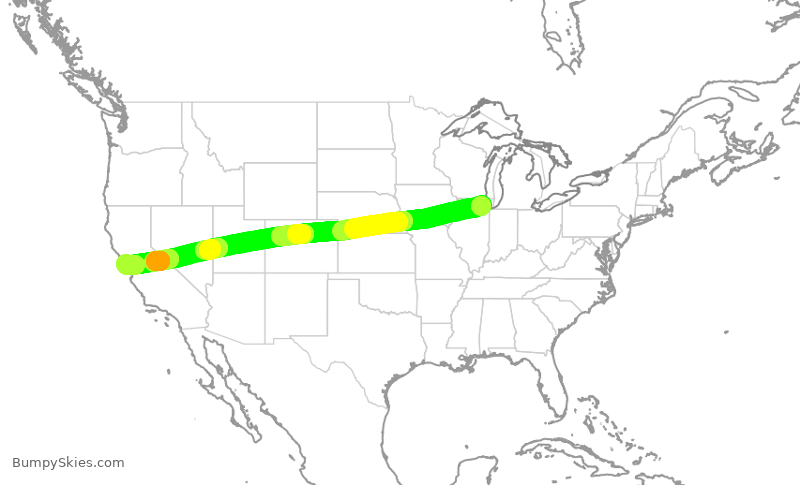 Turbulence forecast map for AAL3115, ORD to SFO