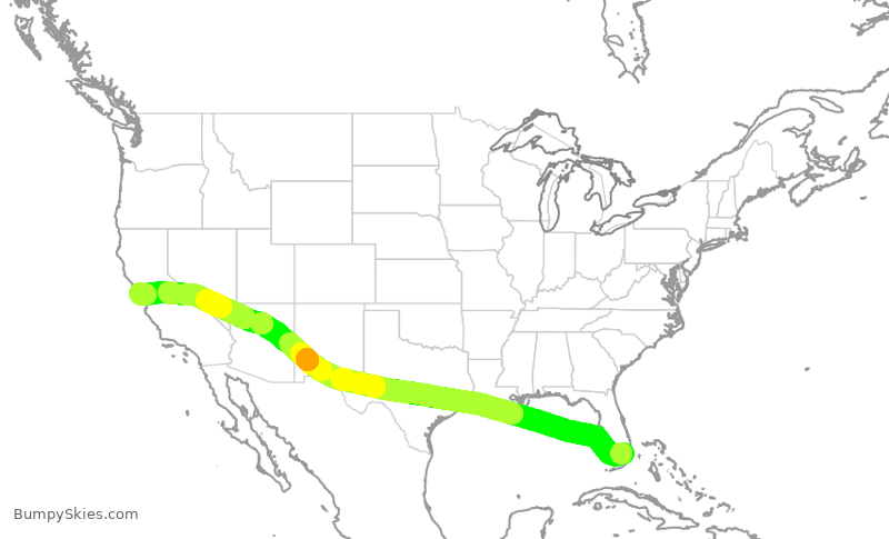 Turbulence forecast map for AAL3117, MIA to SFO