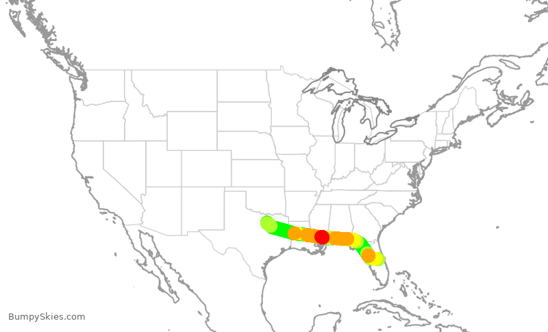 Turbulence forecast map for AAL3118, MCO to DFW