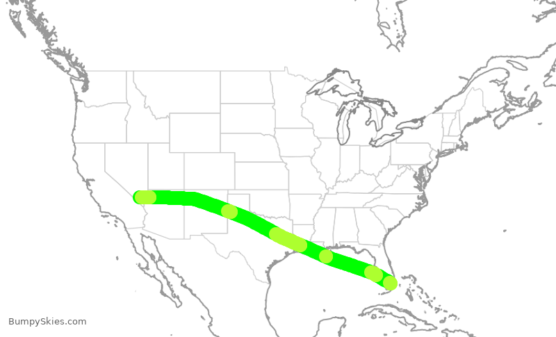 Turbulence forecast map for AAL3118, MIA to LAS