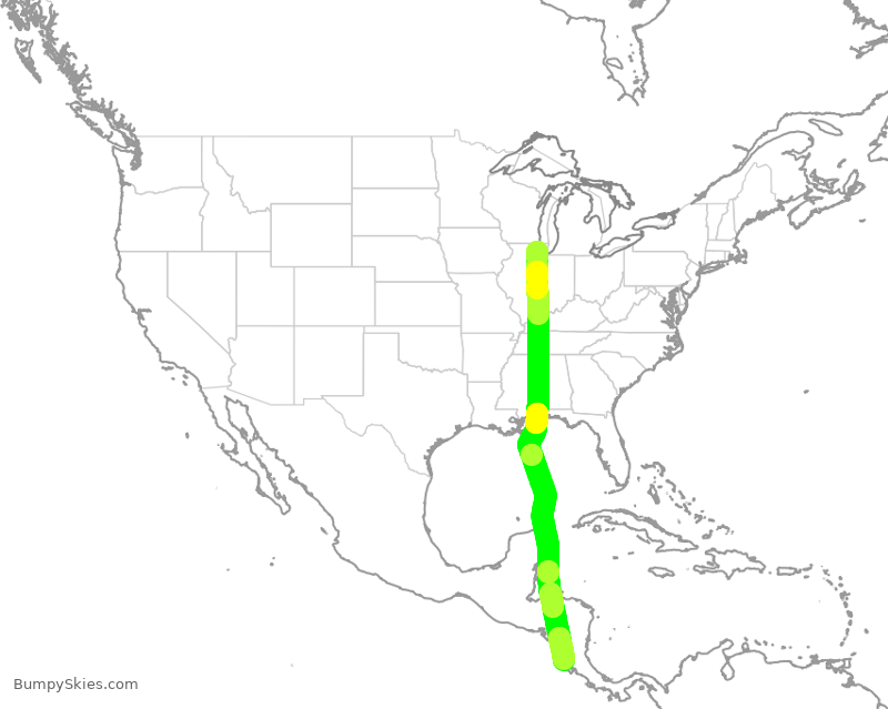Turbulence forecast map for AAL311, ORD to LIR