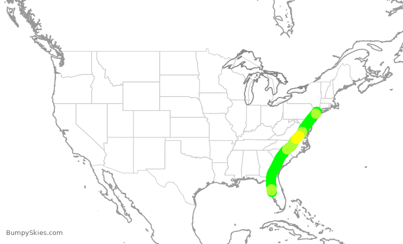 Turbulence forecast map for AAL3120, TPA to LGA