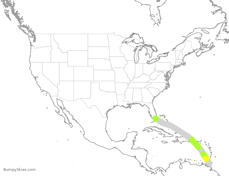 Turbulence forecast map for AAL3121, POS to MIA