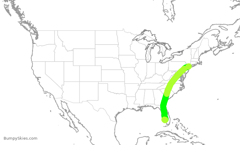 Turbulence forecast map for AAL3122, LGA to RSW