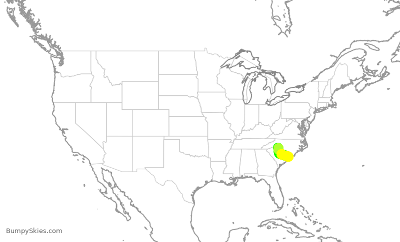 Turbulence forecast map for AAL3123, CLT to MYR