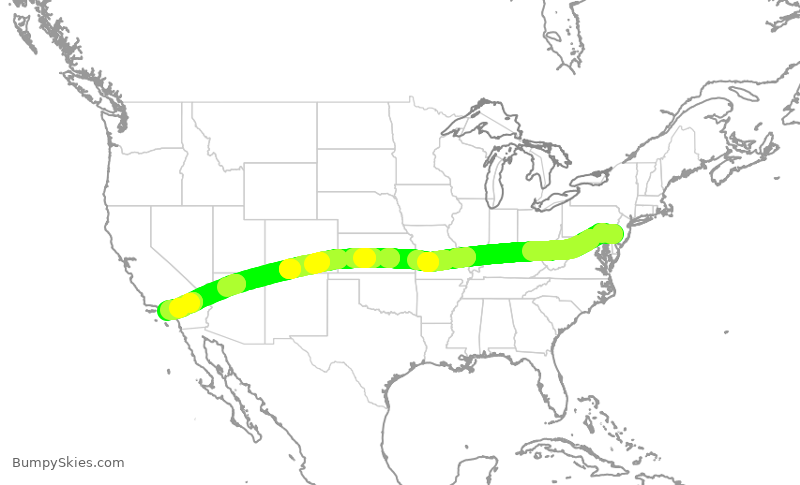 Turbulence forecast map for AAL3123, PHL to LAX