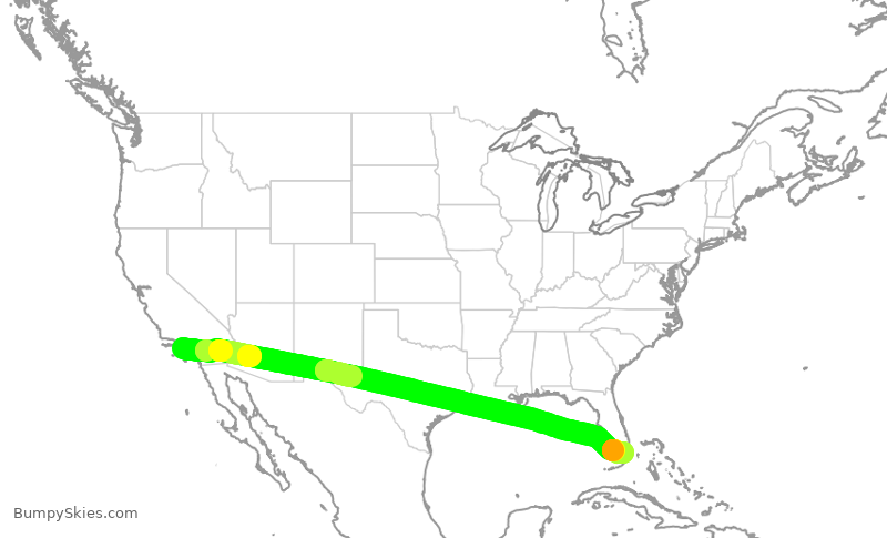 Turbulence forecast map for AAL3124, LAX to MIA