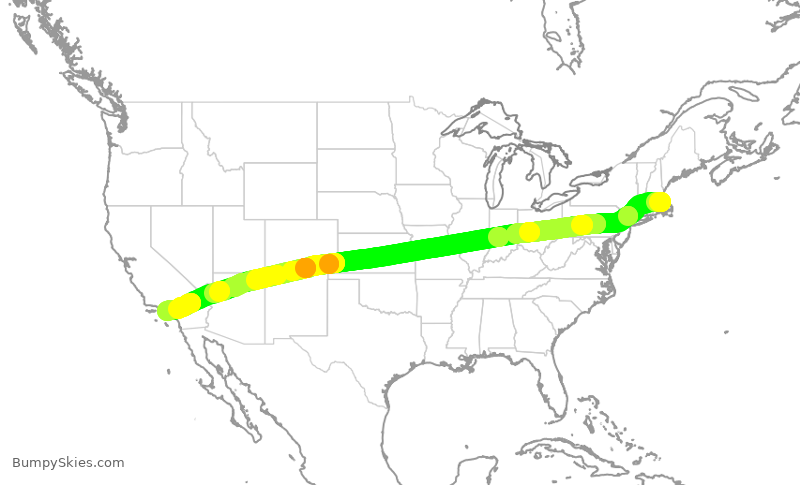 Turbulence forecast map for AAL3125, BOS to LAX